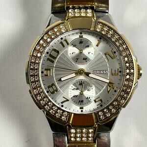 Guess U13586L1 Womens Two Tone Stainless Steel Bracelet w/Crystal Accents Watch